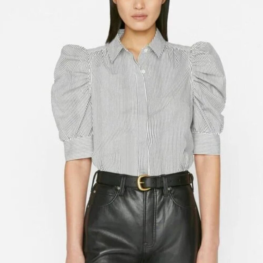 FRAME black and white puff sleeve button down shirt